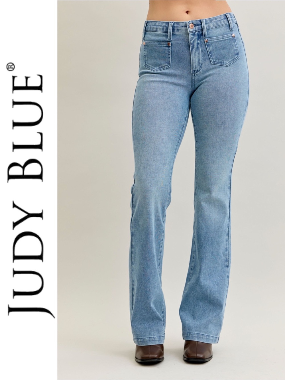 JUDY BLUE | Mid Rise Bootcut Jeans w/Front Patch Pockets - Style #881053